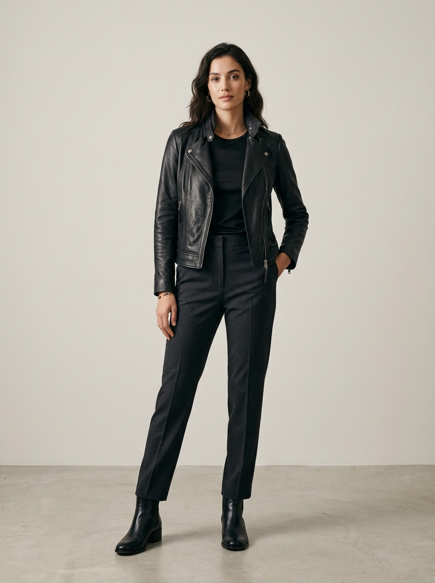 Classic Leather Biker Jacket view 1